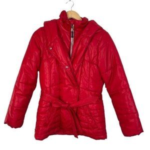 Tommy Hilfiger Kids Red Hooded Pockets Full Zip Button Puffer Jacket